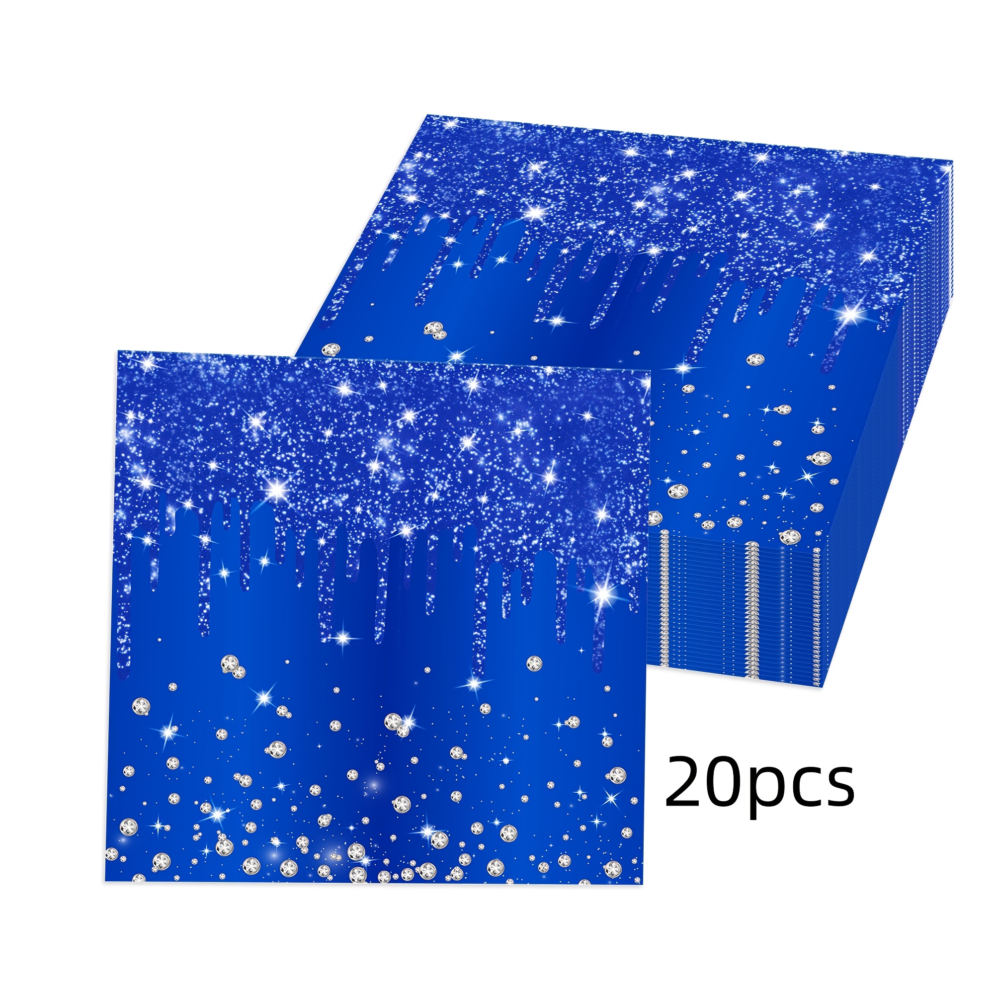 TEMU 20 serviettes de table décoratives pour fête, bleu pailleté avec , serviettes jetables pour anniversaire