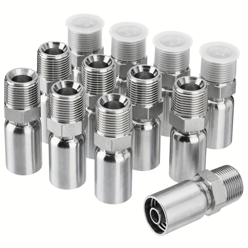 TEMU 12 Pack 3/4" Nptf Hydraulic Hose Fittings, 1/2" I.d. Hose X 3/4" Nptf Male With Protection Cover Hydraulic Hose End Crimp Fitting Kits