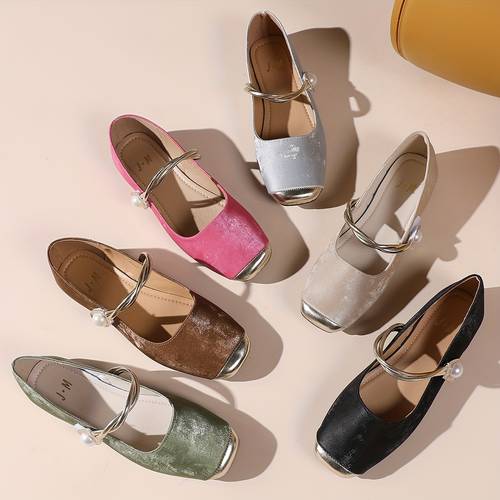 womens pearl decor flat shoes elegant square toe ankle strap shoes lightweight comfortable shoes