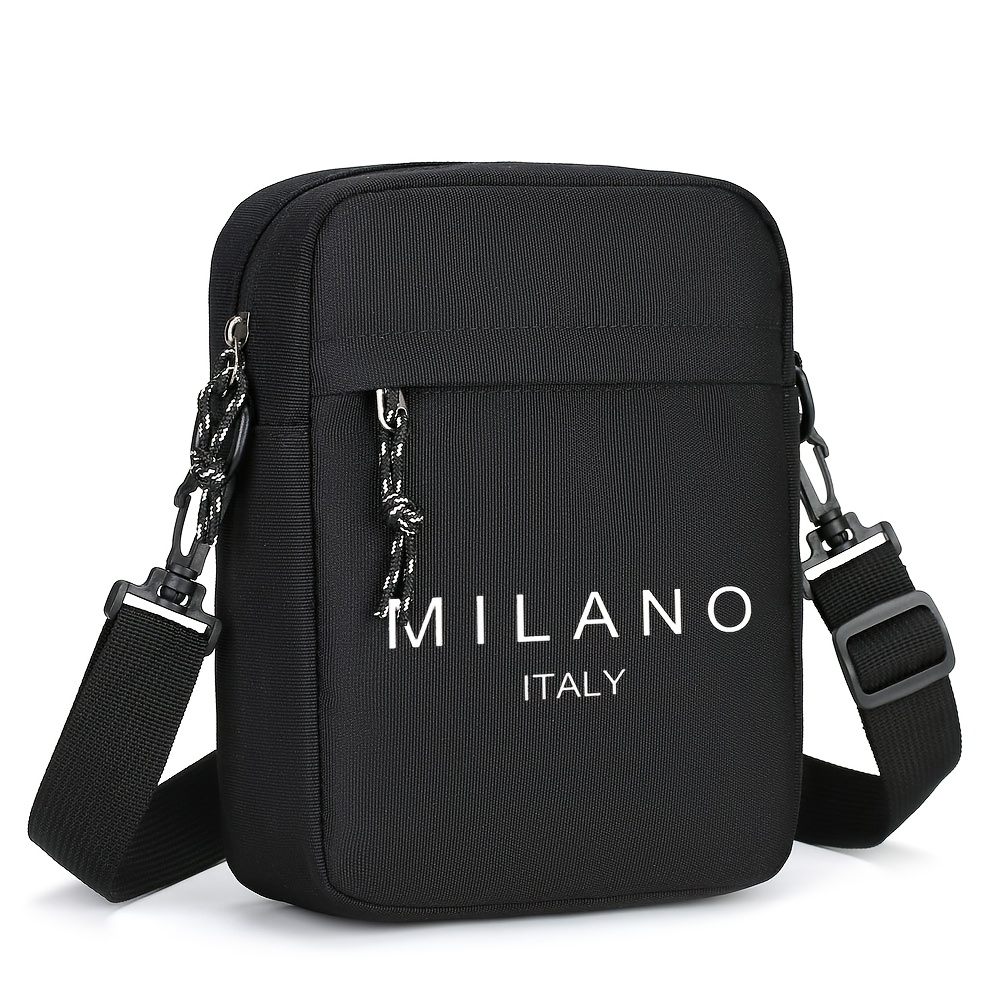 TEMU Italy Men' Oxford Crossbody Bag, , Large Capacity, Vertical Oxford Sling Bag, Adjustable Strap, Daily Shoulder Bag, Black - Do Not Wash