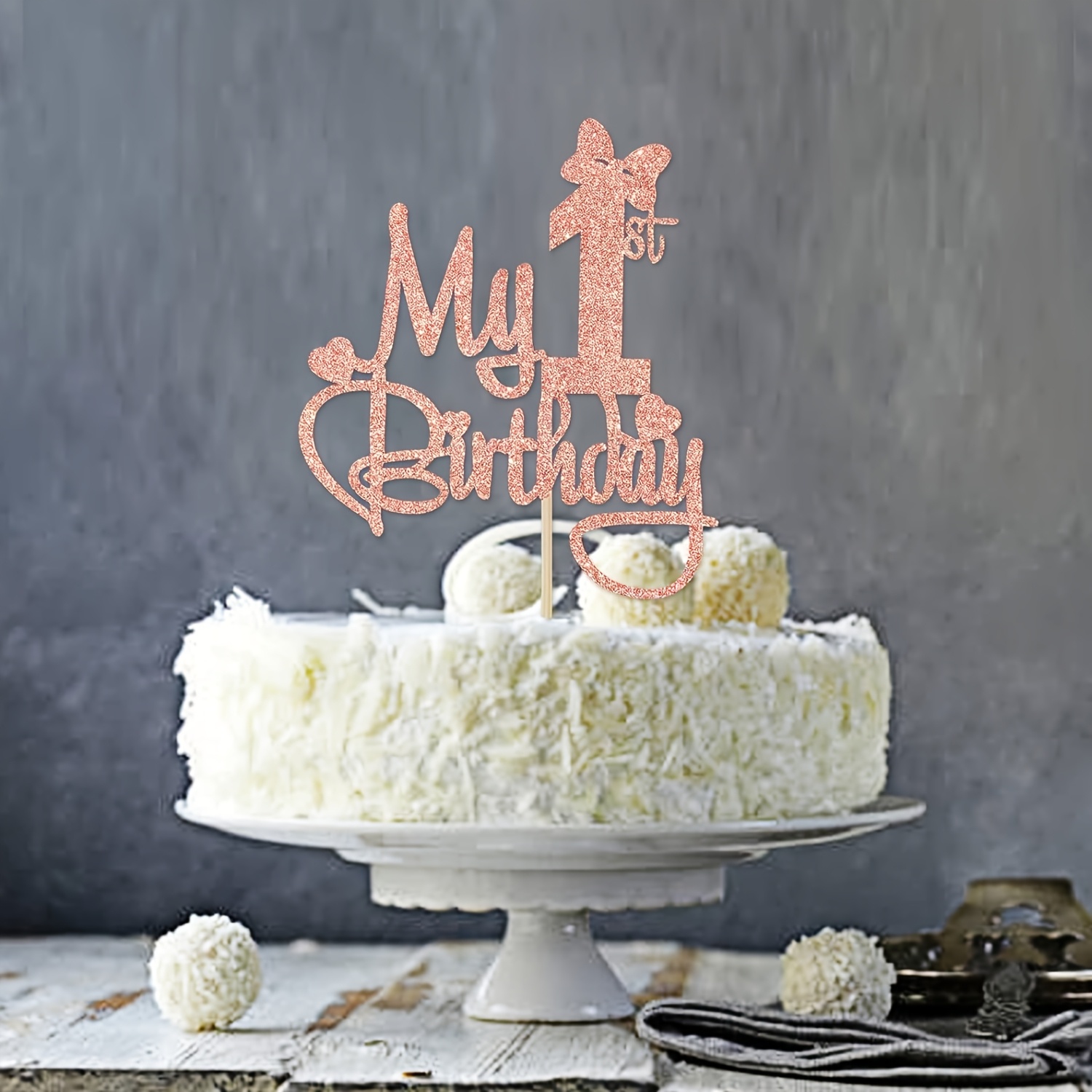 1pc Rose Theme Cake Topper, "my 1st Birthday" Cake Decoration, No Feather, Holiday Use For Birthday Party Supplies,halloween,christmas