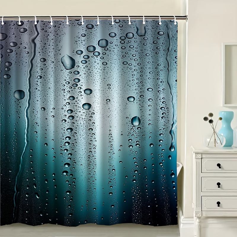 Water Drop Pattern Bathroom Decor Shower Curtain, Machine Washable