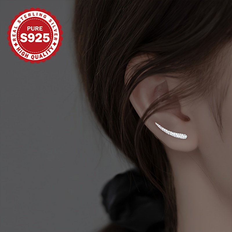 S925 Sterling Silver Long U-Shaped Stud Earrings for Women