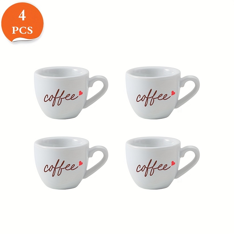 Image of Set Of 4, 65ml/3.2oz Ceramic Espresso Cups, Mini Coffee Mugs With Handle, Porcelain Coffee Mugs Cups For Home And Office, Gift For Coffee Lover