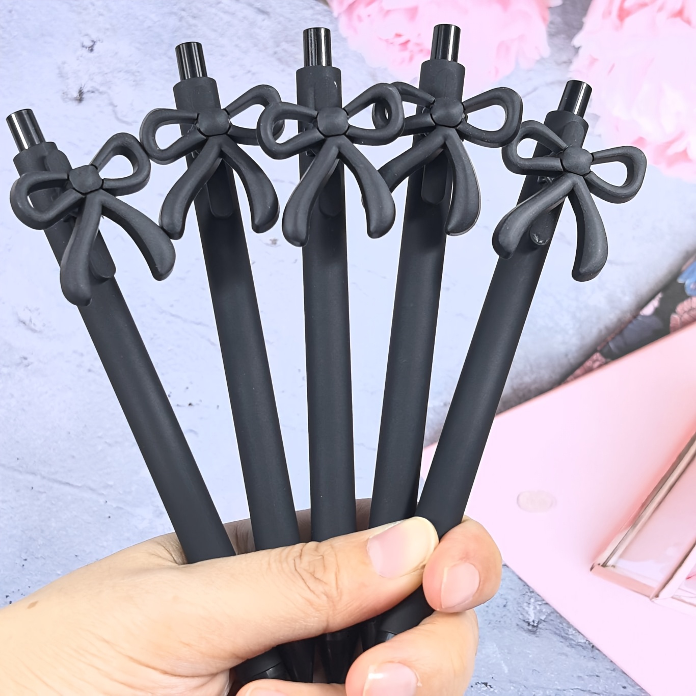 Bow Ballpoint Pens 5pcs Pink White Black Retractable Bowknot Black Ink Pen Bow Party Favor Gifts For School Party Office Supplies