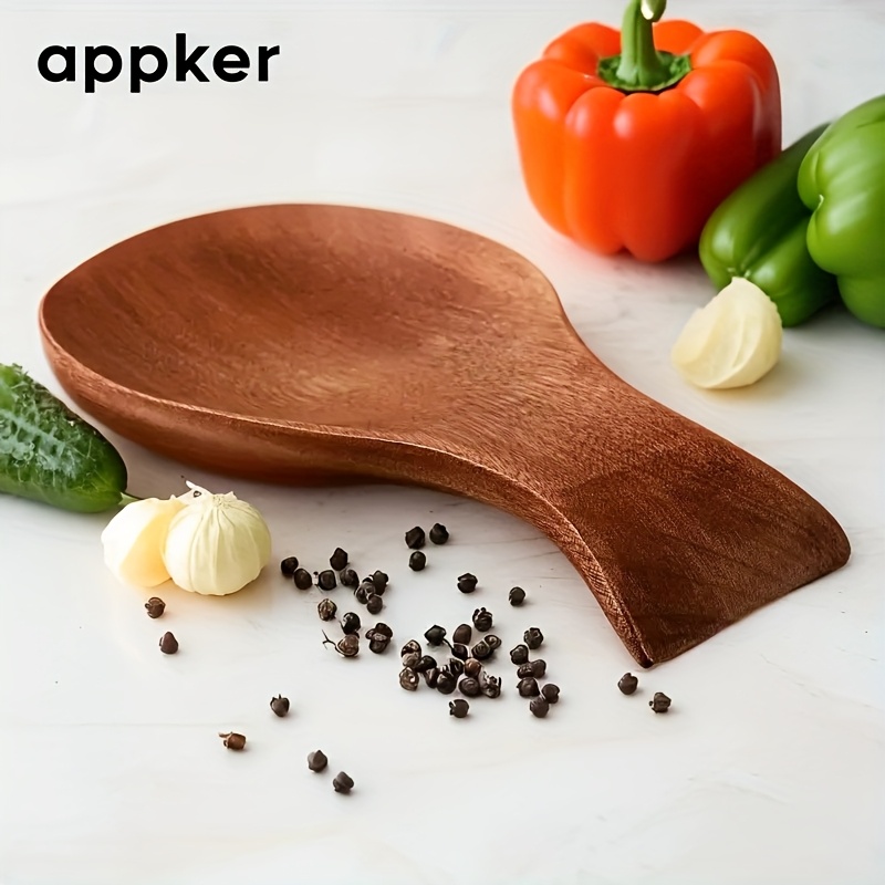 TEMU Appker Rustic Wooden Spoon Rest – Farmhouse Counter Organizer For Spatulas, Ladles & Coffee Spoons – Curved Design Brown Wood Holder – Stylish