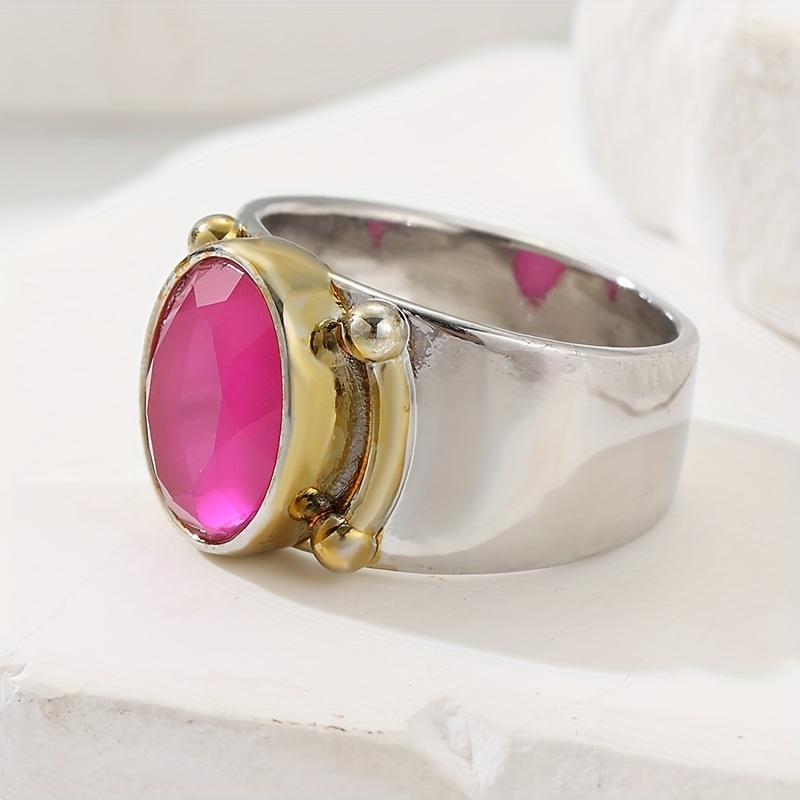 Image of Vintage Red Copper Ring, Silvery Ring, Bohemian Ring, Beaded Ring, Ring, Wide Band Ring 2 Tone Ring
