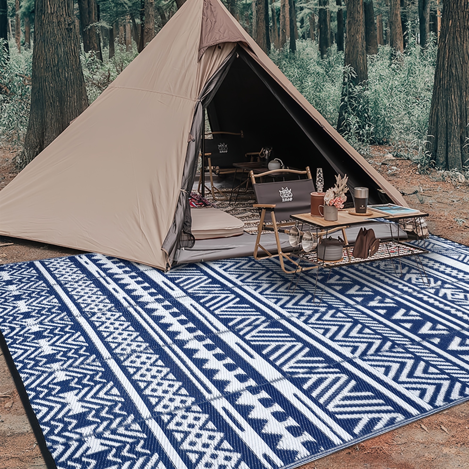 Image of Outdoor Mat 150x240cm, Balcony Mat Washable, Uv Resistant Plastic Mat Recycled For Motorhome Terrace Backyard Indoor Outdoor