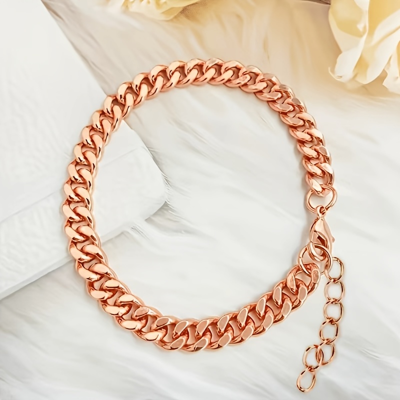 Unisex Rose Gold Plated Cuban Lock Bracelet — Adjustable Gift