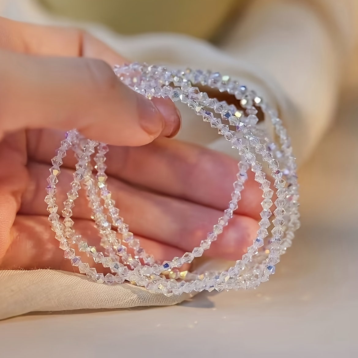 TEMU 4-teiliges Set Damen Irideszierende Schneeglasperlen S - Elastische Schnur Verstellbares Schiebeperlen Design, Funkelnd für den , Elegante