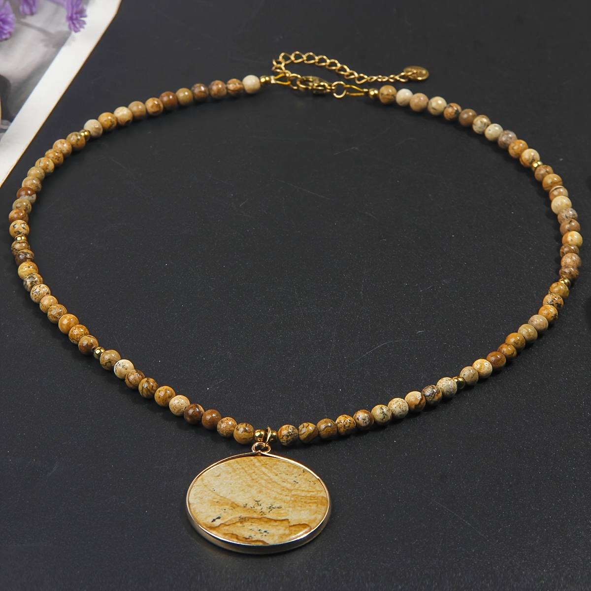 Elegant Natural Stone Necklace with Golden Spacer Design