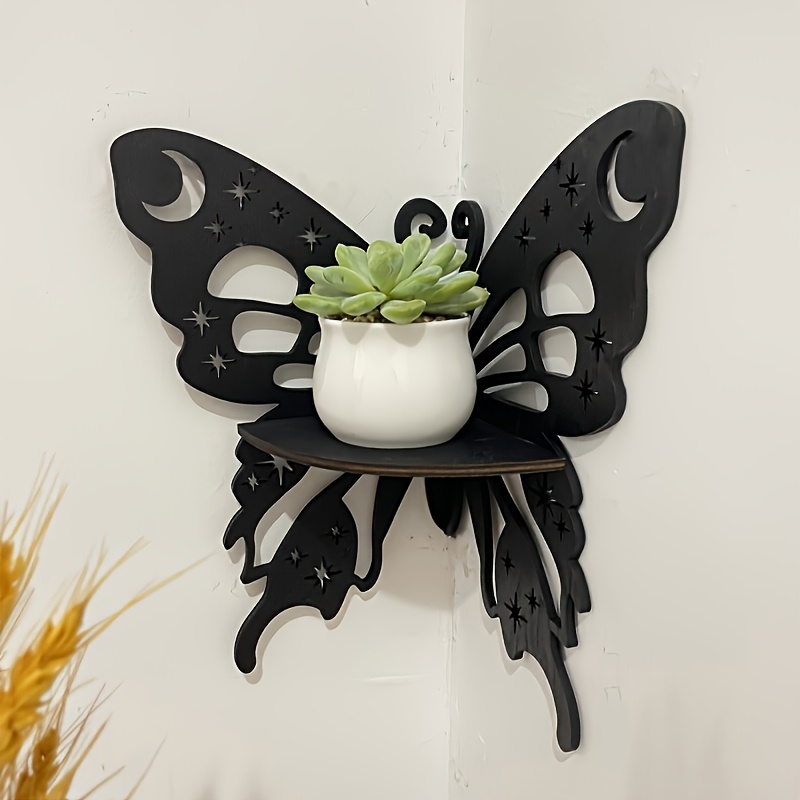 TEMU [middle East] 1pc Creative Minimalist Lotus Shape, Shape Corner Shelf, Wall Lotus Shape, Shape Display Rack, Wooden Wall Candlestick Decoration, Home Black Lotus, Black , Holiday Wall Decorations