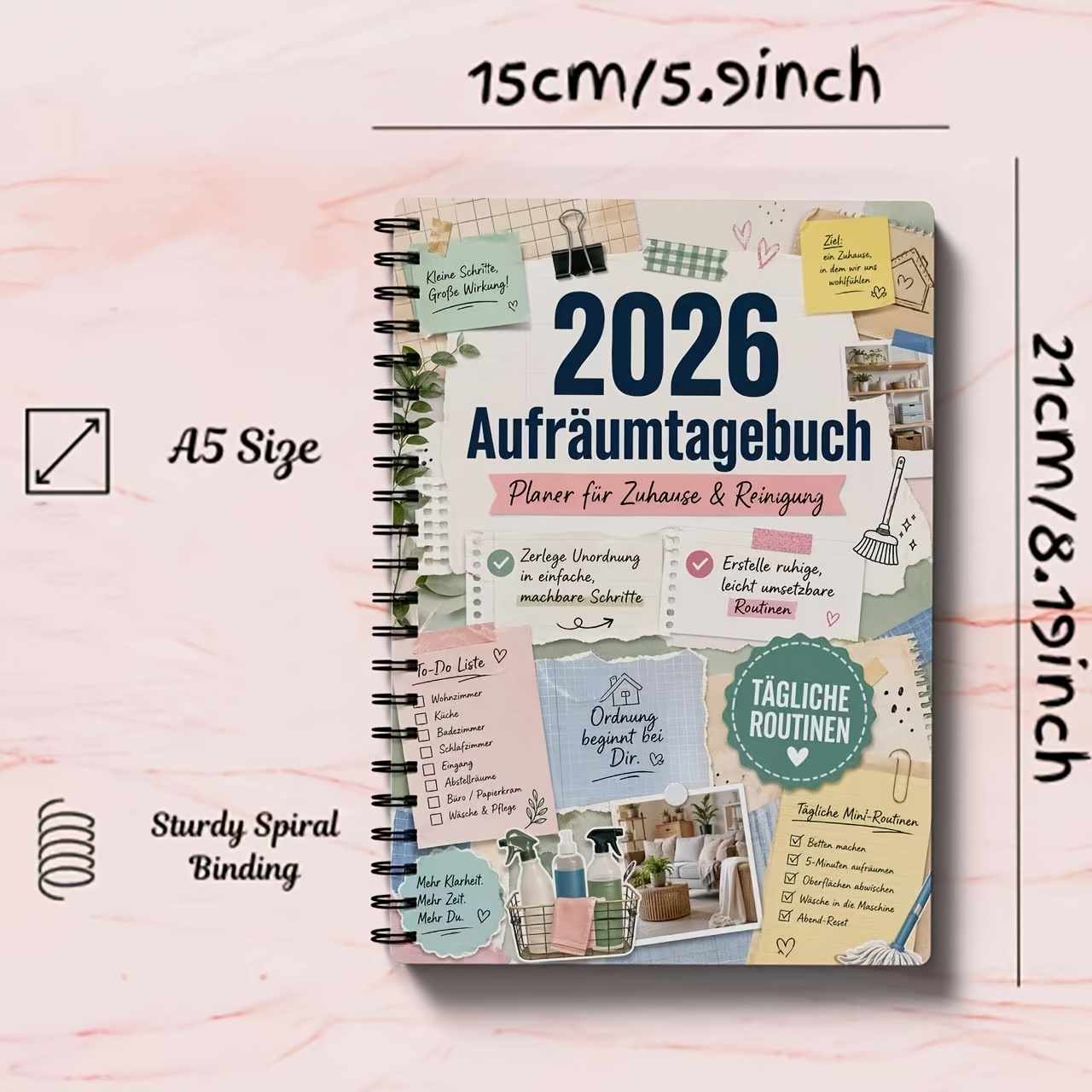 German Version Therapeutic Declutter Cleaning Planner Clipbook | Home Cleaning & Organization Planner For & Families | Color-coded Log With Daily | Track Progress, , Reduce Clutter And Create