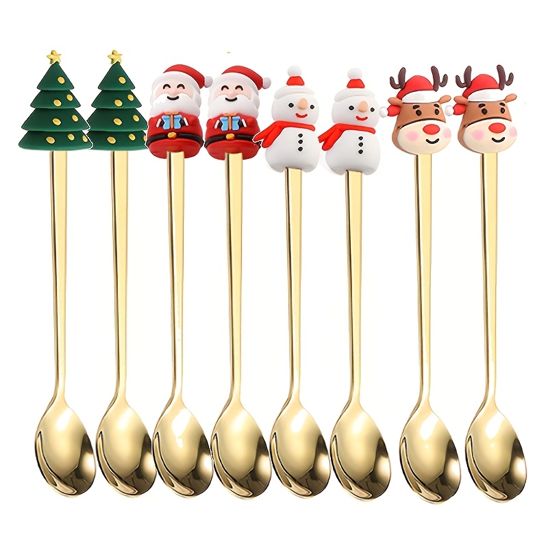 TEMU 8pcs Christmas Coffee Spoons, Stainless Steel Christmas Shaped Mini Scoops, Espresso Stirring Spoons For Party Decor, Suitable For Christmas