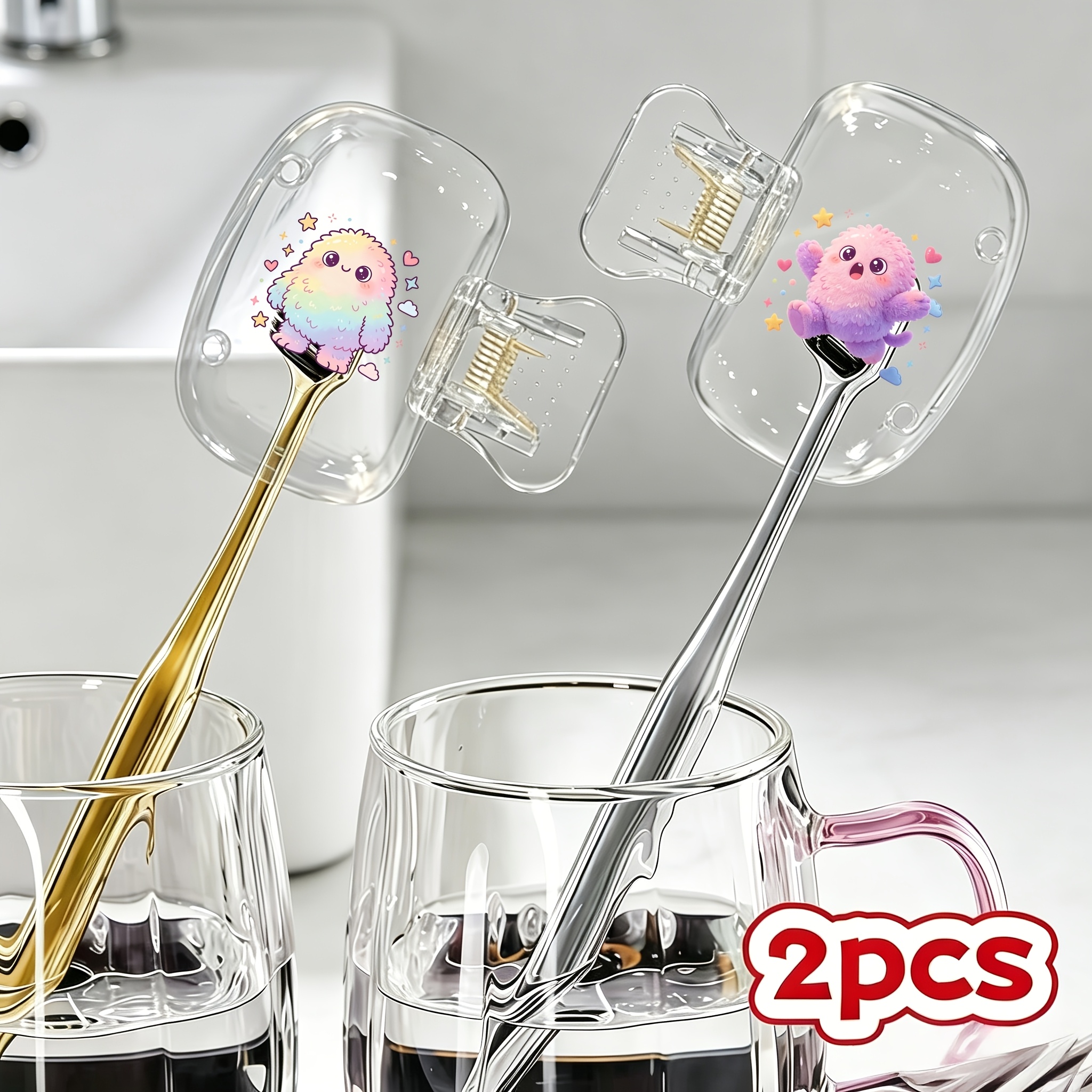 2pcs Rainbow Pom-Pom Little Monsters Toothbrush Set