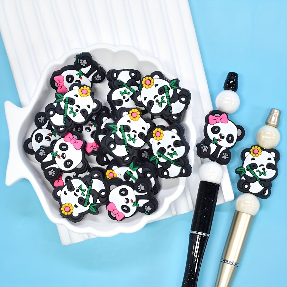 

10pcs Cute Panda Charms With & Yellow Flowers - Diy Jewelry Making Kit For Bracelets, Pens & Crafts