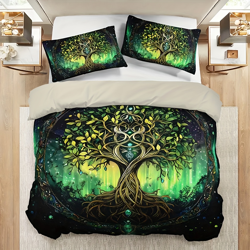 TEMU 3-teiliges Baum des Lebens Mystisches Bettwäsche-Set, 1 Bettbezug + 2 Kissenbezüge (ohne Innenfutter), Ganzjahres-Nordic-Stil Hochauflösendes