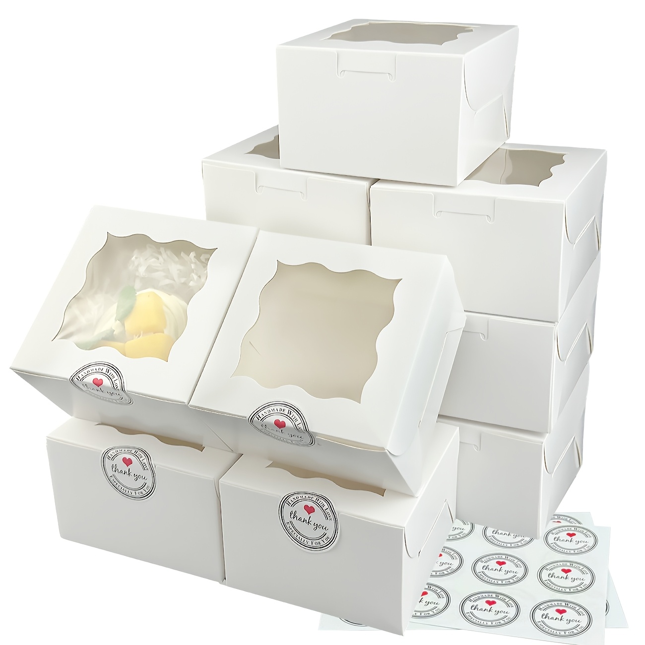 50pcs 100pcs white biscuit boxes with window 4 4 2 5 inch baking pastry packaging boxes suitable for party packaging of small   desserts cakes chocolate covered strawberries and cupcakes