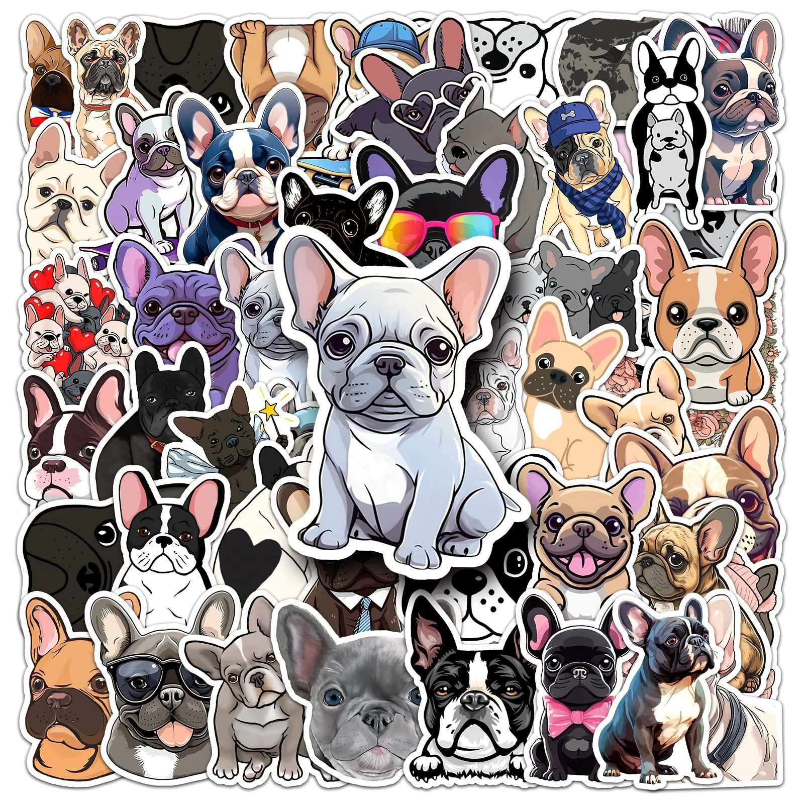 TEMU 50pcs French Bulldog Graffiti Stickers - Cute Cartoon Dog Decals For Laptops, Water Bottles & More