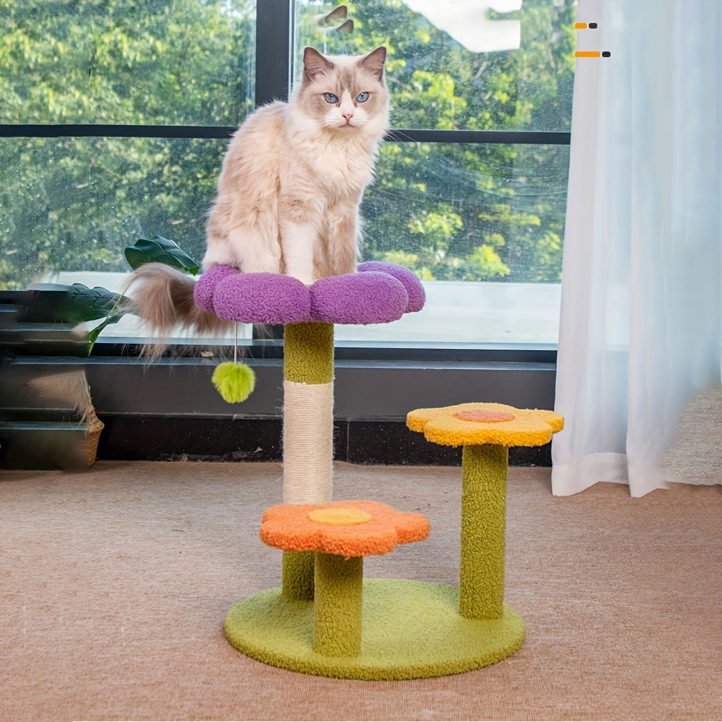 

1pc Flower Cat Tree, Sisal Rope Cat Scratching Post With Plush Base, Cat Scratch Board Cat Tower, Cat Paw Grinding Toy Pet Supplies