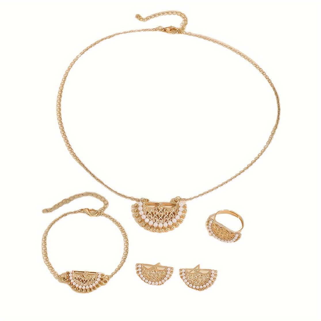TEMU 4pcs Fashion Women's Jewelry Set, Semi-circular Fan-shaped , Trendy Women's Jewelry Additions, Suitable For Valentine's Day, Halloween, Mother's