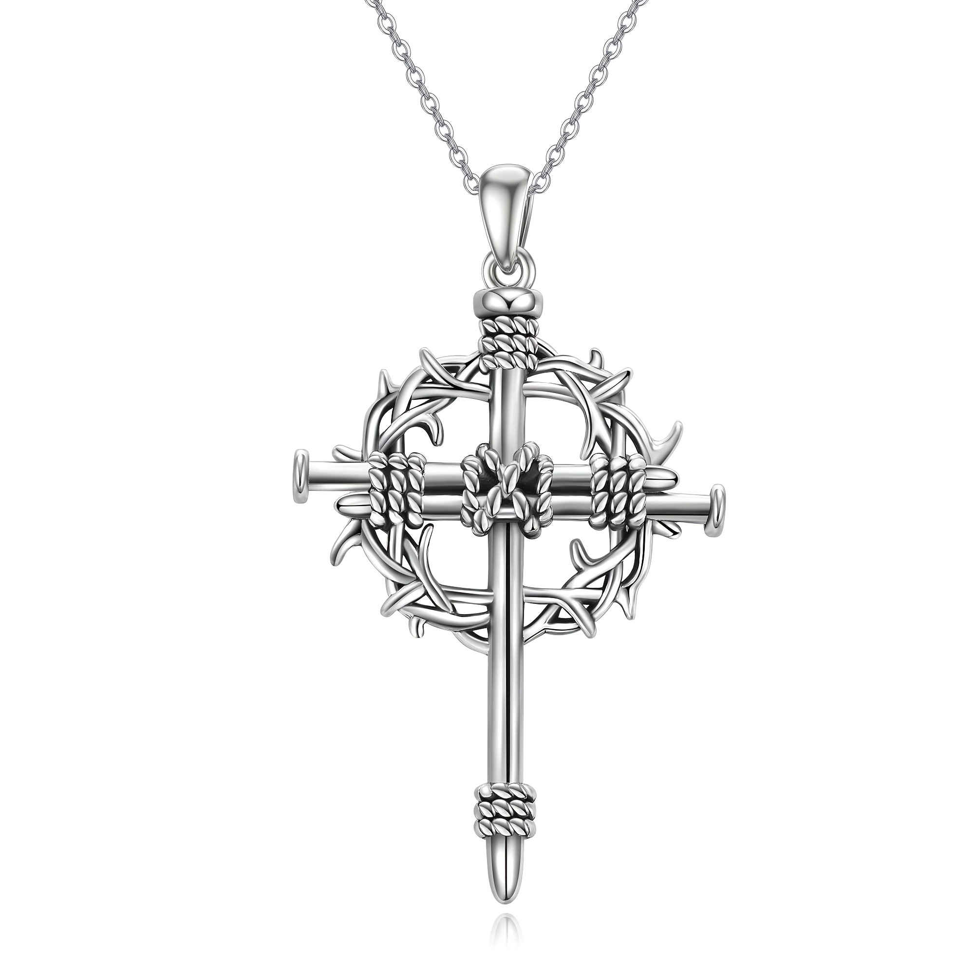 Nail Cross Necklace Silvery Thorns Crucifix Pendant