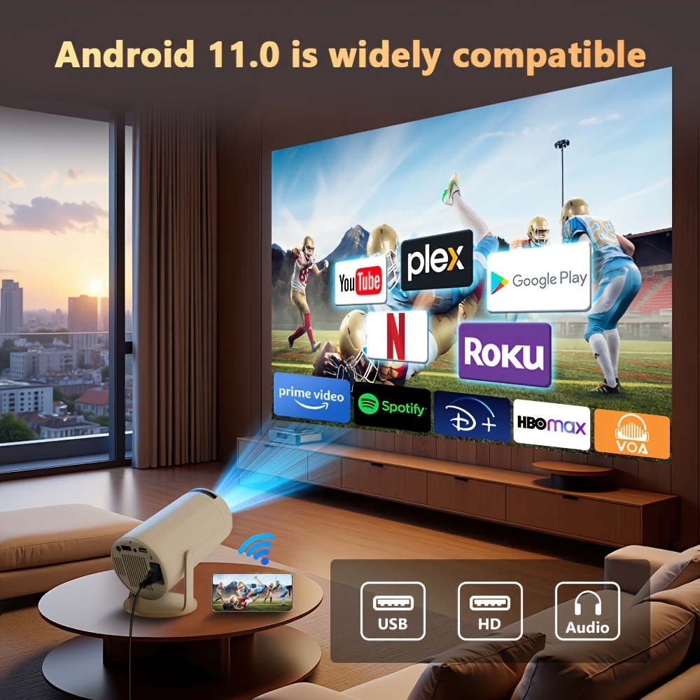 2026 Neuer Heimkino-Film Mini-Projektor | Android 11.0 System, 4K Projektor mit WIFI 6 und BT 5.2, 4K Dekodierung, Lokale 1080P, Smart Projektor mit Auto Keystone, Kompatibel mit Telefon/Laptop/TV Stick, Heimkino-Ansicht, Tischmontage, 3D-fähig