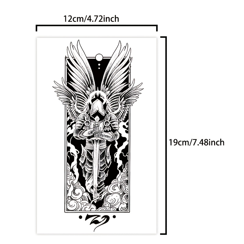 Semi-permanent Tattoo - Knight And Design, Waterproof Lasting 1-2 Weeks, Realistic Effect, Plant-based , Rectangular Shape