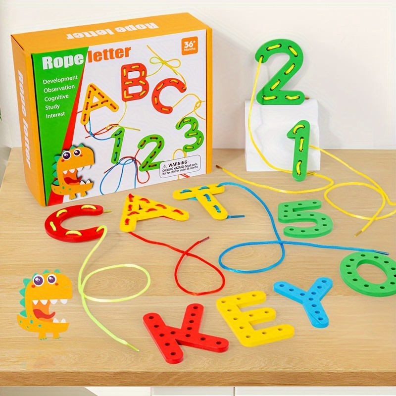 

Wooden Alphabet And Number Threading Toy For Kids - Educational Fine Motor Skills Development Activity - Lace And Set With Letters And For Toddlers Age 3+ - Preschool Learning Gift