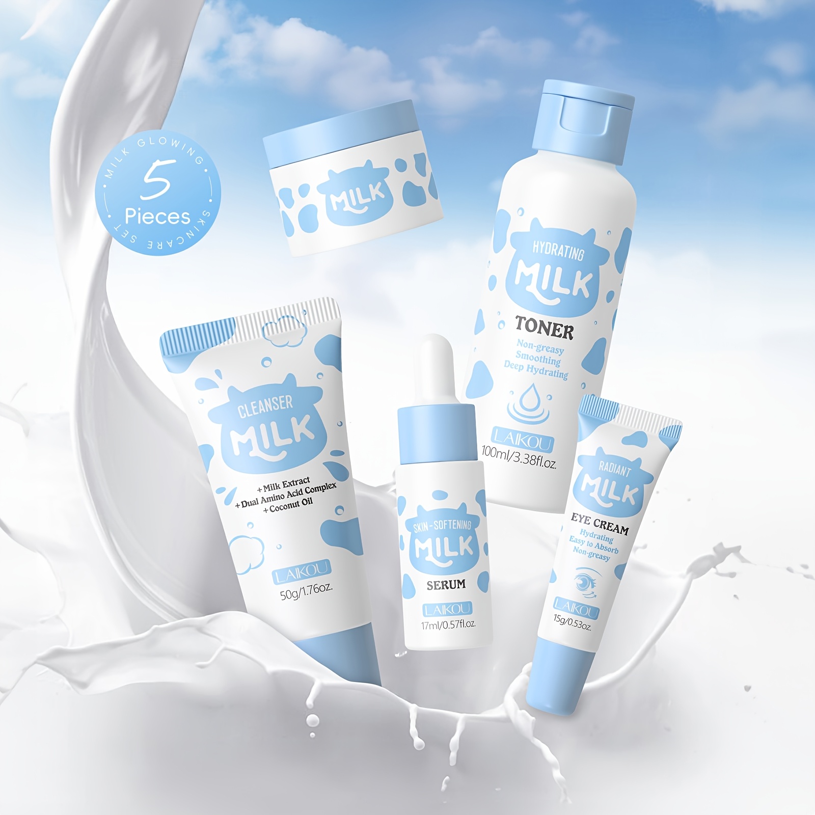 LAIKOU Sakura and Milk Skincare Gift Set, 5-Piece Routine