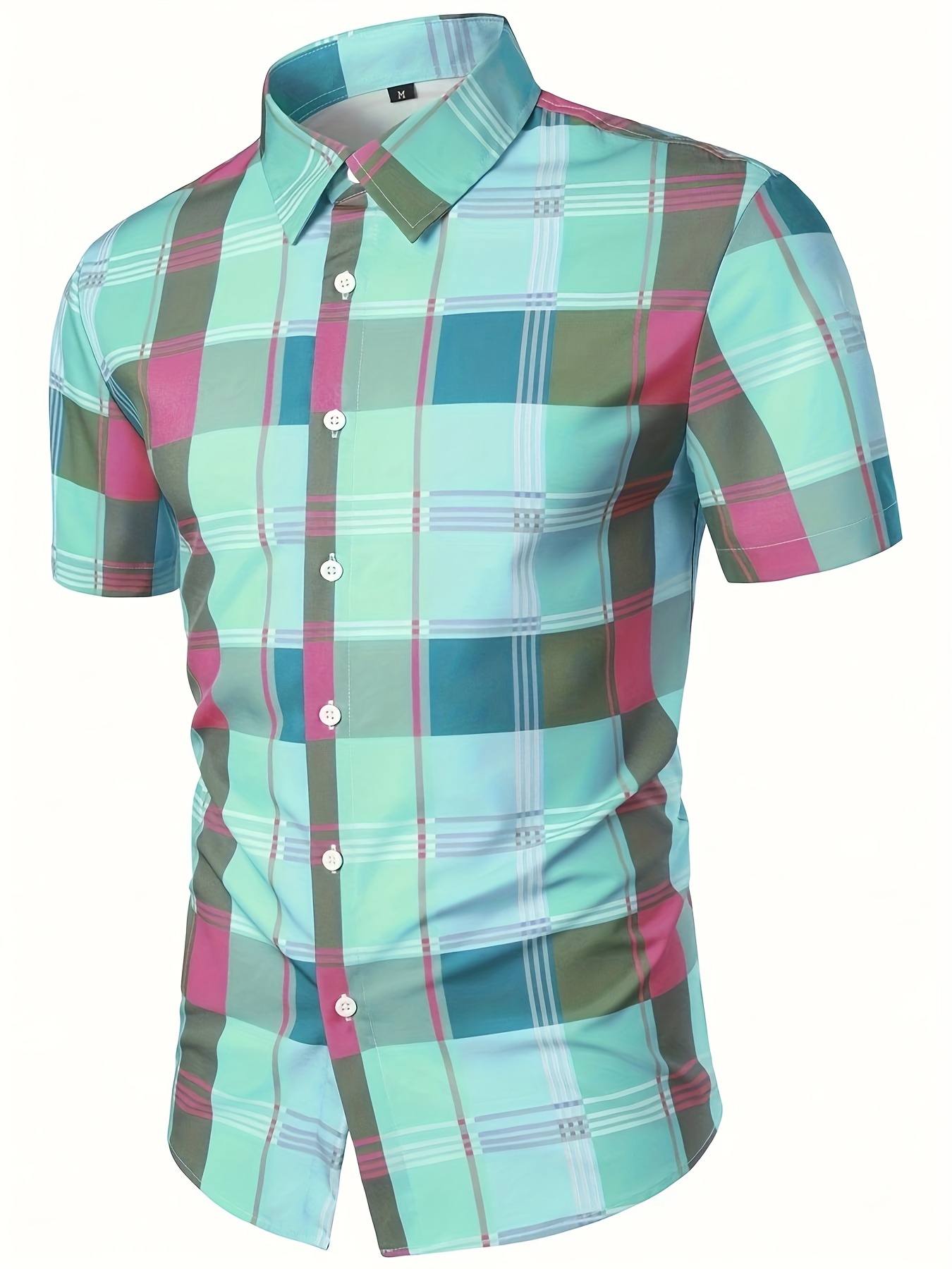Men's Plaid Casual Shirt - Spring Summer Autumn - Short Sleeve Regular Fit - Comfortable - 100% Polyester - Machine Washable Not Dry Clean - Suitable for Holidays, Casual Outings. CY204