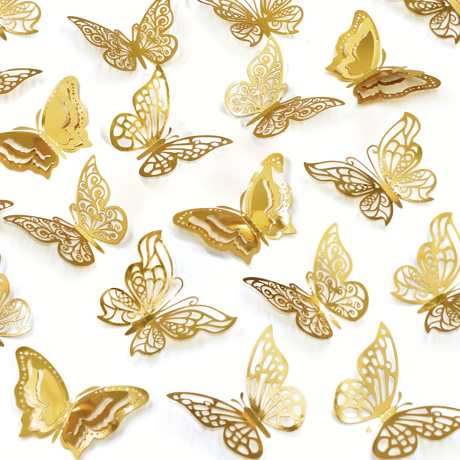 48pcs 3D Golden Butterfly Wall Decals - Reusable Self-Adhesive Shimmering Plastic Stickers for Home Decor, Party Balloons, Cake Art, Crafts, Bouquets & Gift Embellishments, Butterfly Decorations