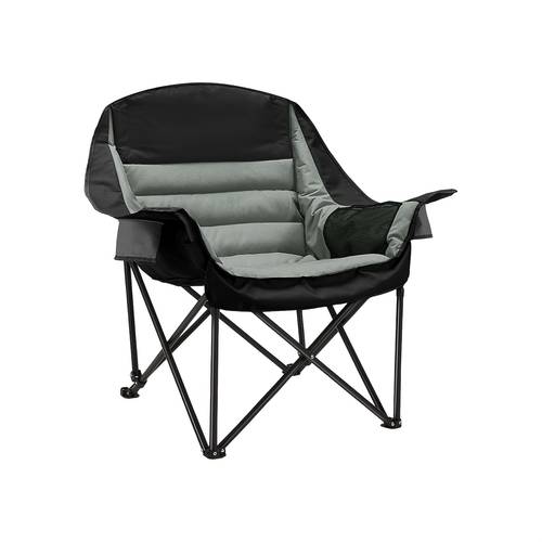 large collapsible camping chair featuring a side holder and carrying bag designed for outdoor activities and travel supporting adults weighing up to 400