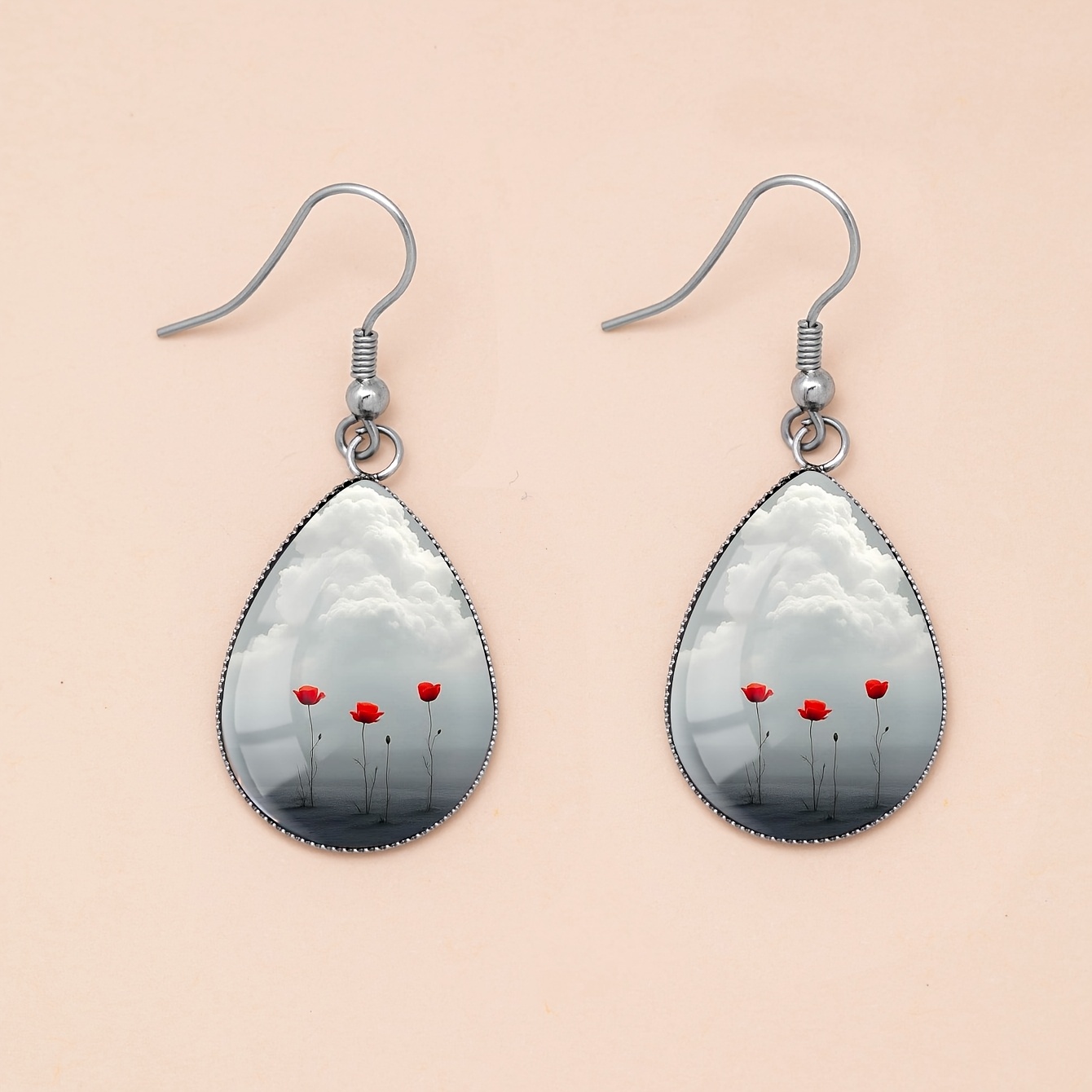 Valentine's Day Flower & Cloud Pattern Drop Earrings