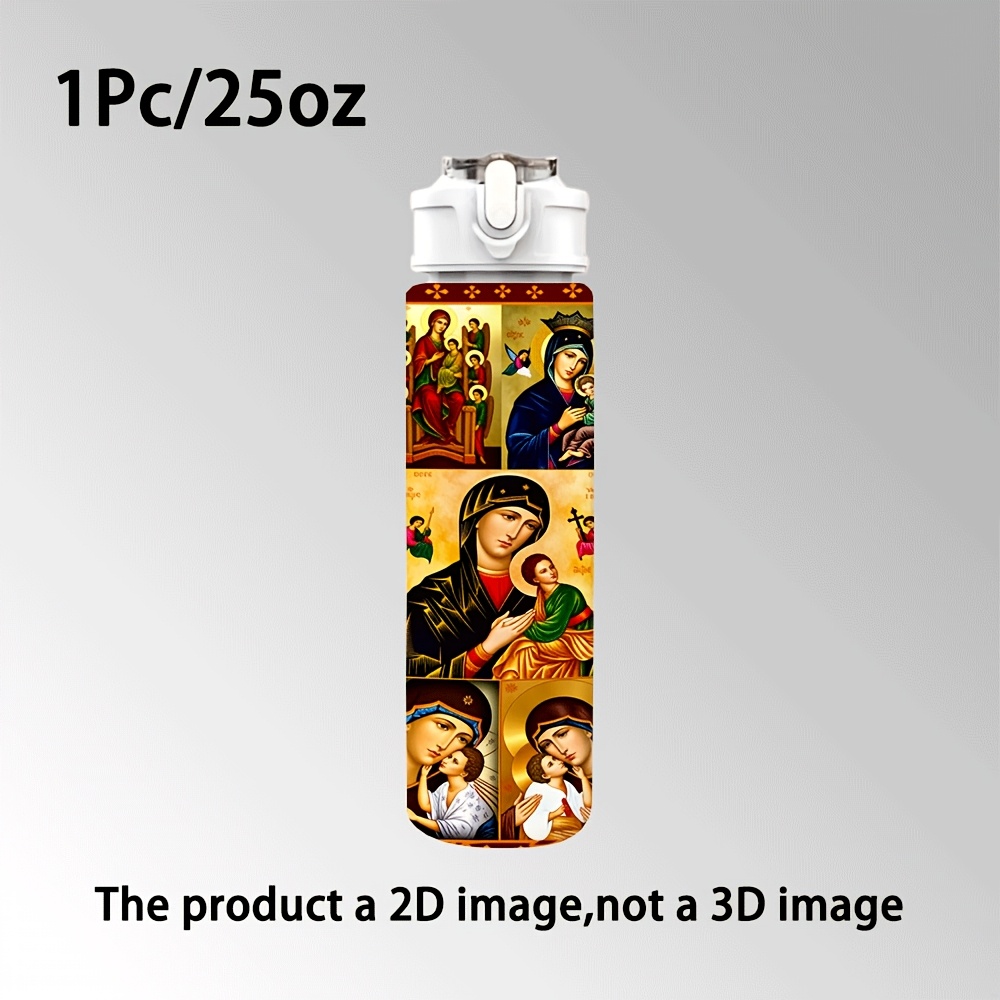품목 사진 귀여운 프린트 물병 | 1개 25oz 750ml 플라스틱 스포츠 물병, 플립형 뚜껑, 재사용 가능, 가벼운 여행용 음료 컵 (러닝용), 생일 크리스마스 할로윈 추수감사절 선물로 적합