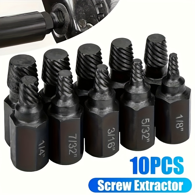 

10pc Steel Screw Extractor Set, Hex Head Multi-sized Bolt Remover, Easy-out Damaged Screw Removal Kit