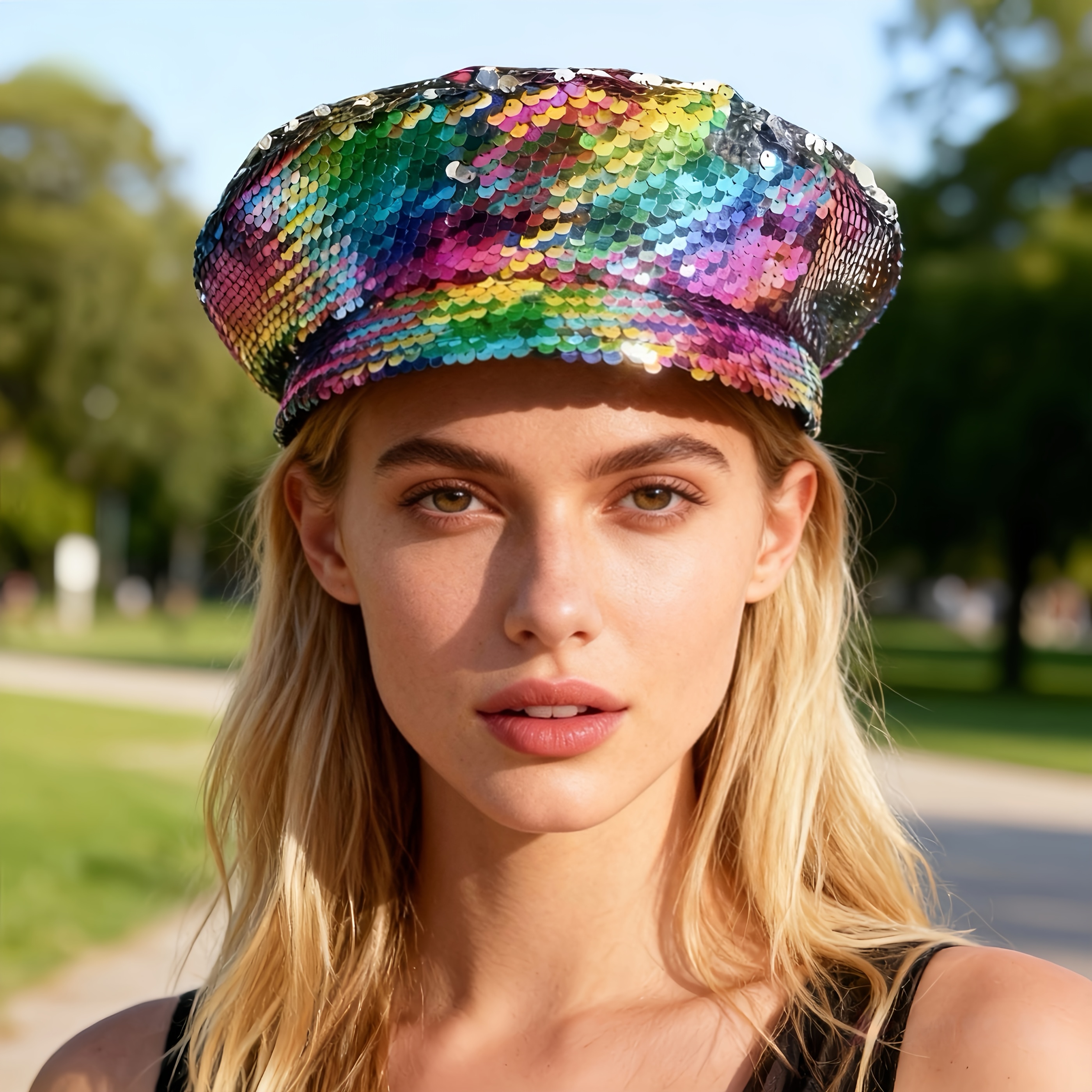 womens french beret hat multicolor sequins - Temu
