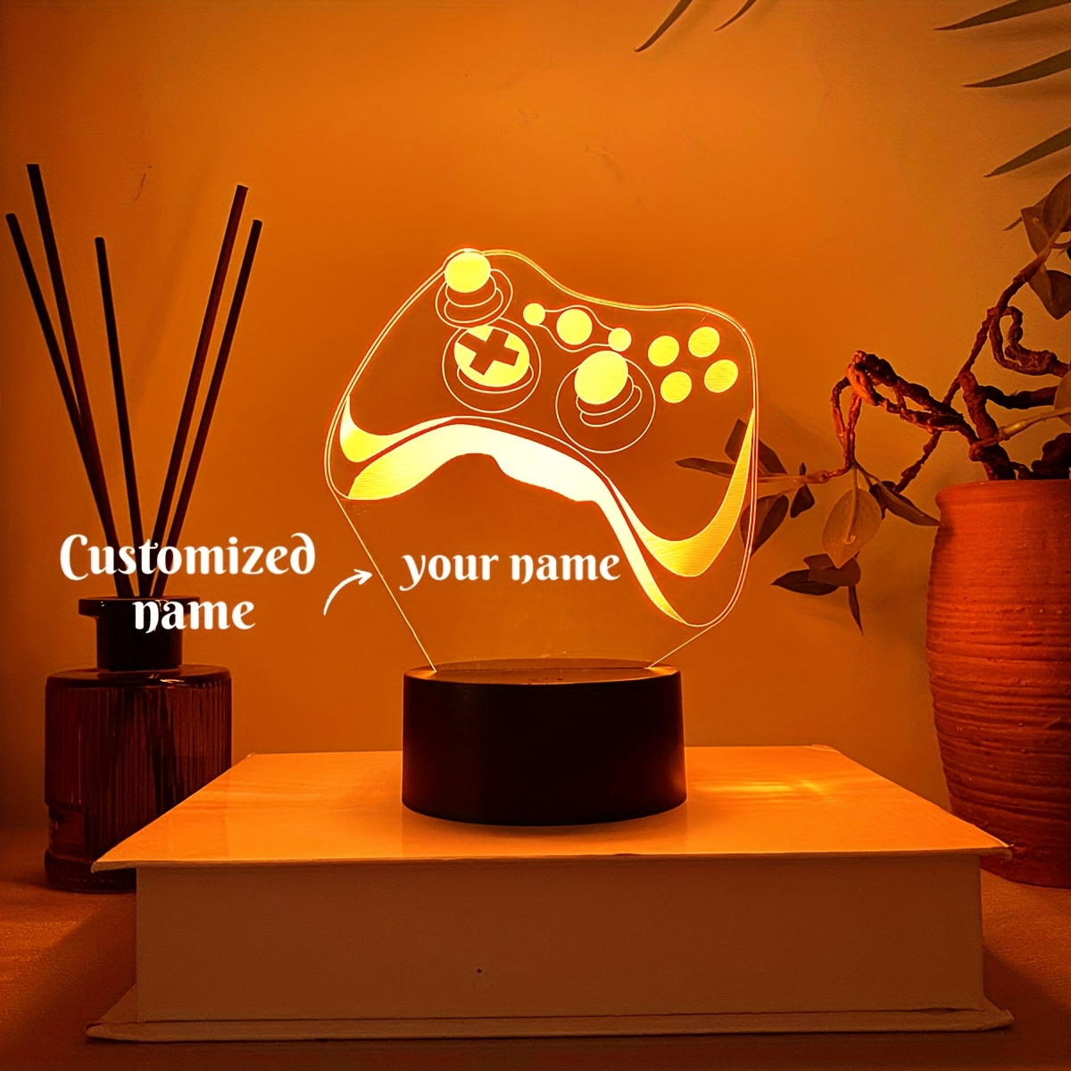 TEMU 1pc Customizable Text Name Creative Game Controller Night Light Gift For Gaming Fans Holiday Present Birthday Decor Gaming Room Ambiance