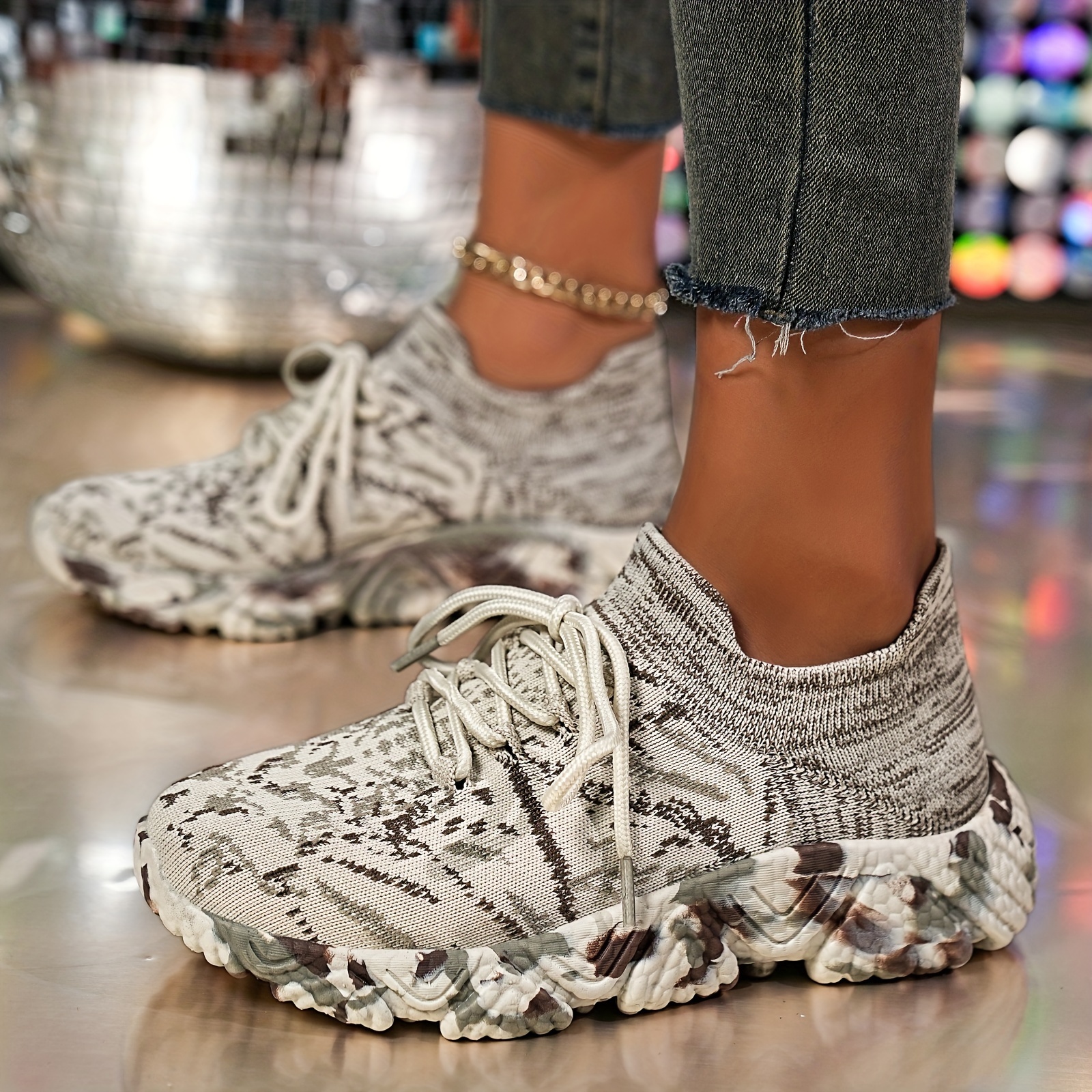 [sneakers] Camouflage Beige Knit Shoes