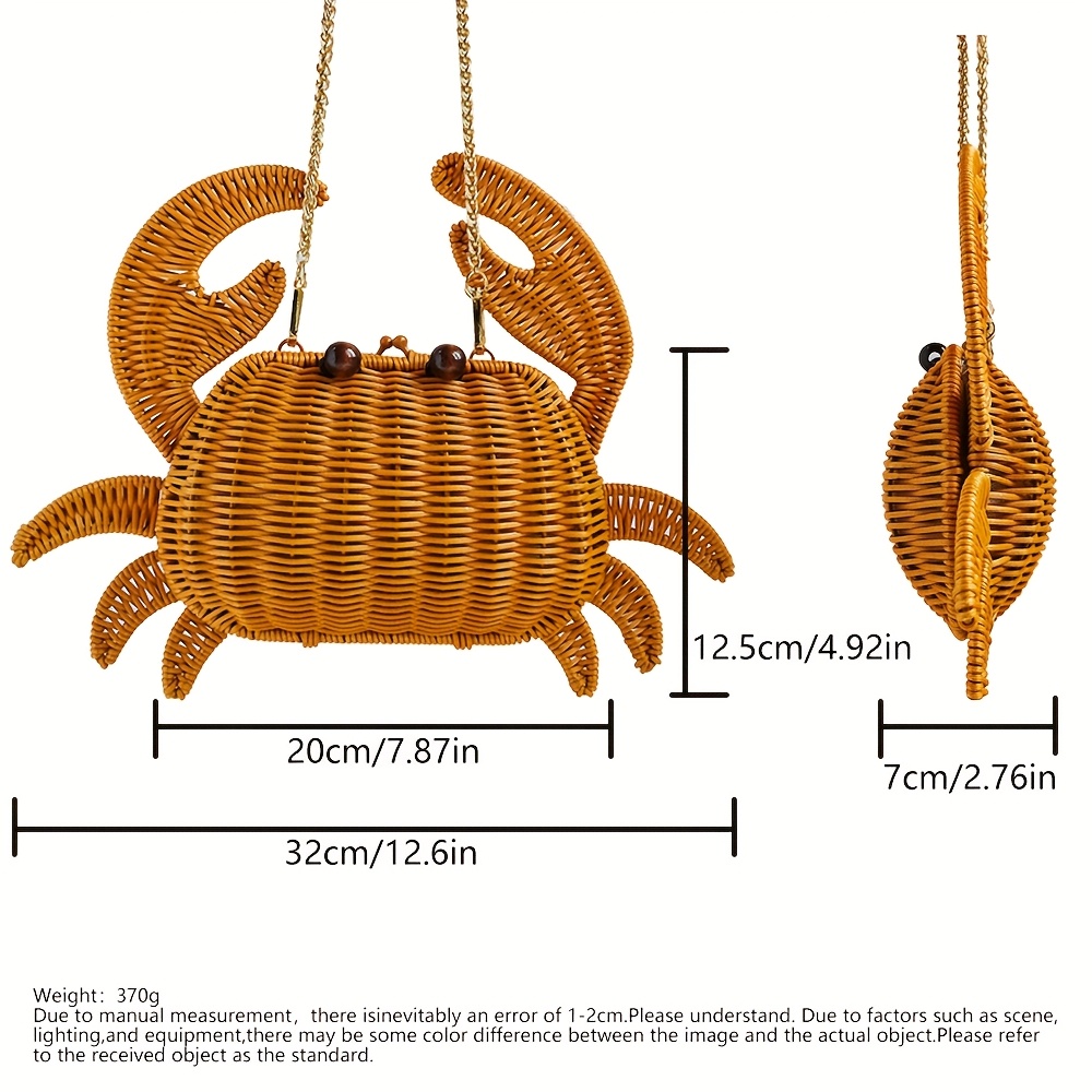 1 Crab-shaped Pp Rattan-look Cute Creative Women's Casual Vacation Essential Bag