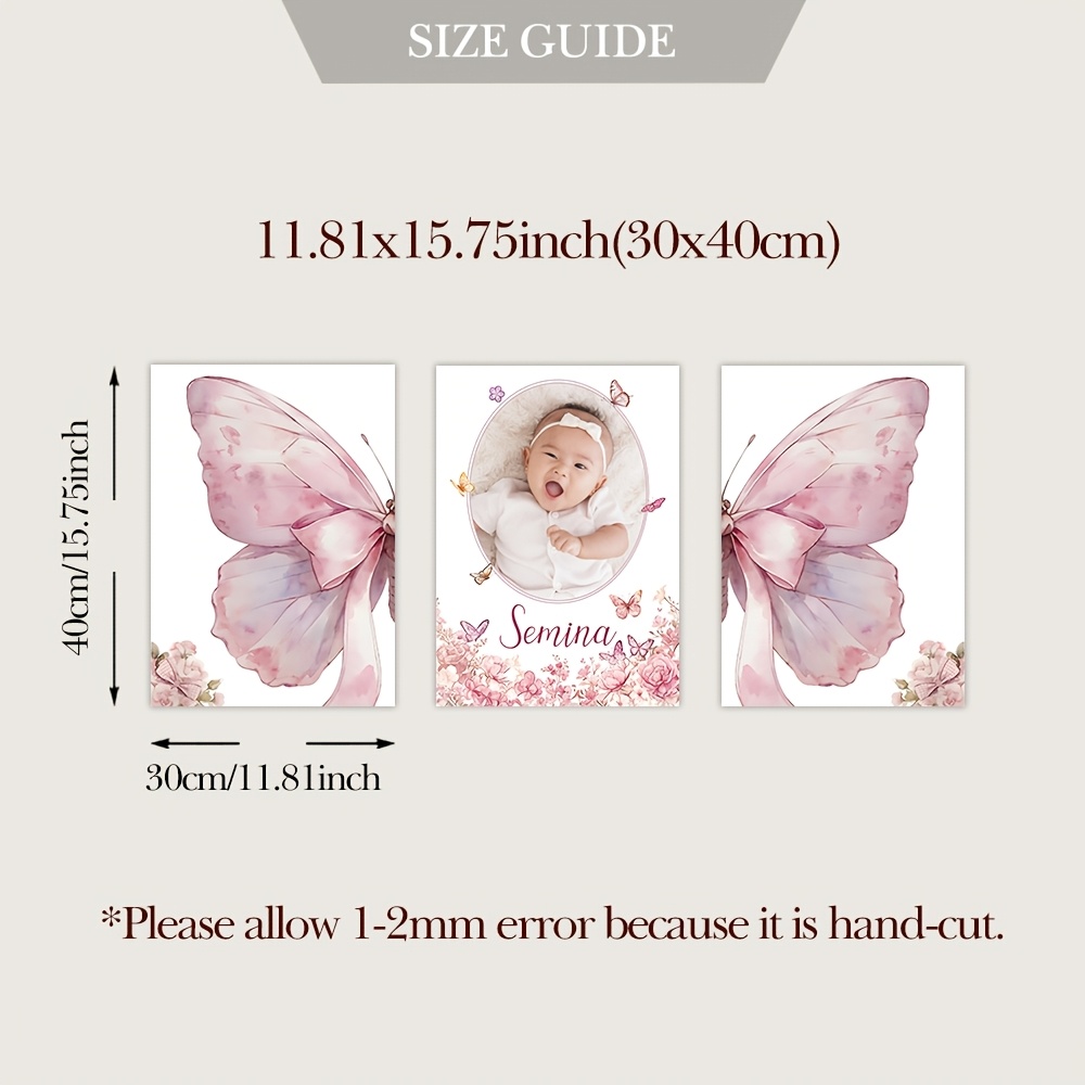 TEMU Plat 2D, 3pcs Décoration Murale Personnalisée pour Chambre de Bébé Fille ( Cadre) - Décoration Photo avec Nom Personnalisé et Papillon Rose