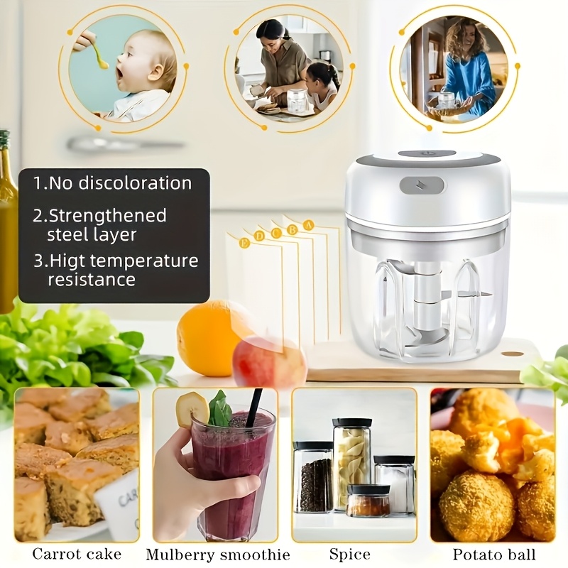1pc 1set wireless portable electric food chopper mini electric garlic crusher   with this powerful electric garlic chopper 100 250ml usb meat grinder masher Product details 8