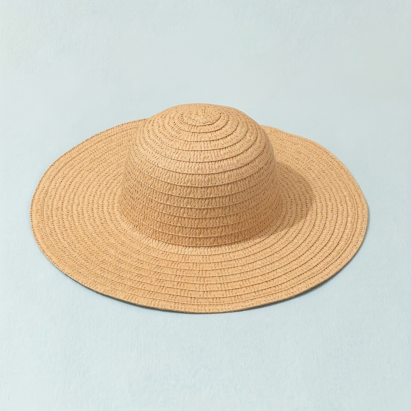 TEMU Flat Brim Straw Hat, Sun Hat, Bohemian Fashion Easy Style Suitable For Women And Beach Vacation Spring And Summer Wear, With Chin Rope,
