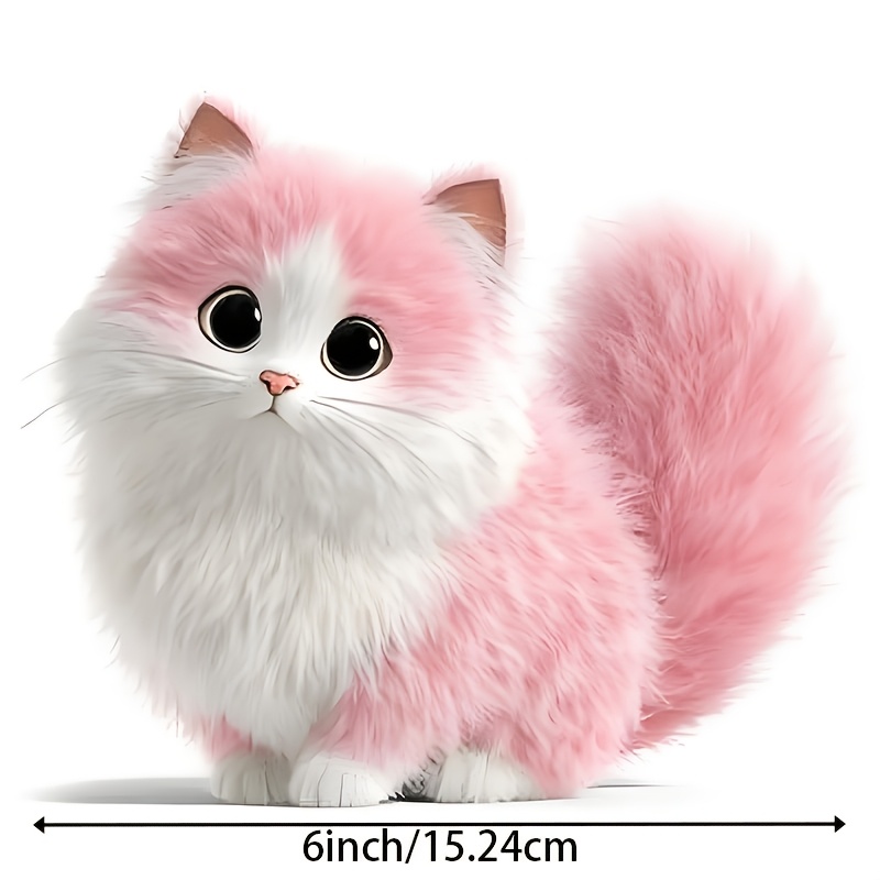TEMU 1pc Pink And White Cat Decorative Sticker, Vinyl Sticker- Durable, Easy-to-apply Decoration, Suitable For Cars, Laptops, Refrigerators, Tables,
