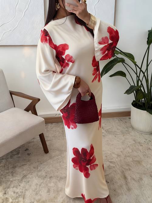 2025 spring autumn new arrival loose flared sleeve dress vintage floral print elegant goddess style dress