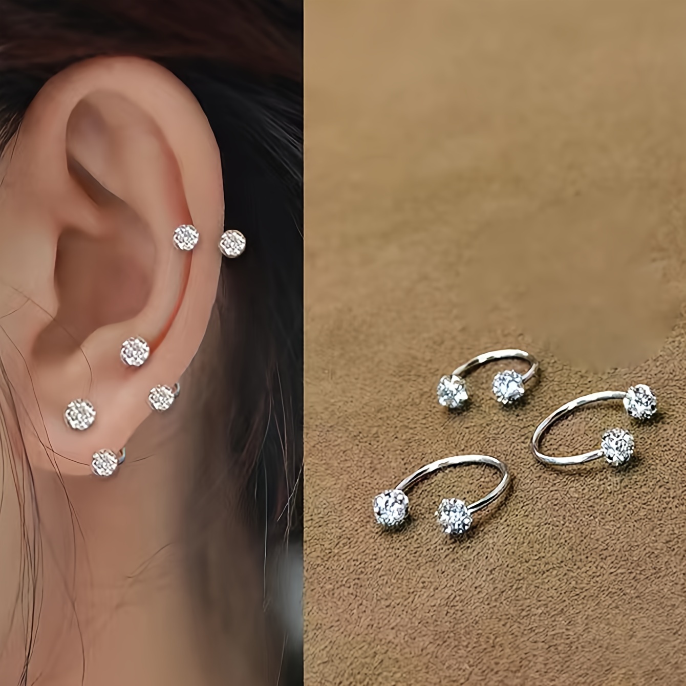 

Ensemble de 3 pièces de Boucles d'Oreilles Exquises et Compactes en Acier Inoxydable en de C avec Boules de Strass et Clous d'Oreille pour Femmes Adaptés à un