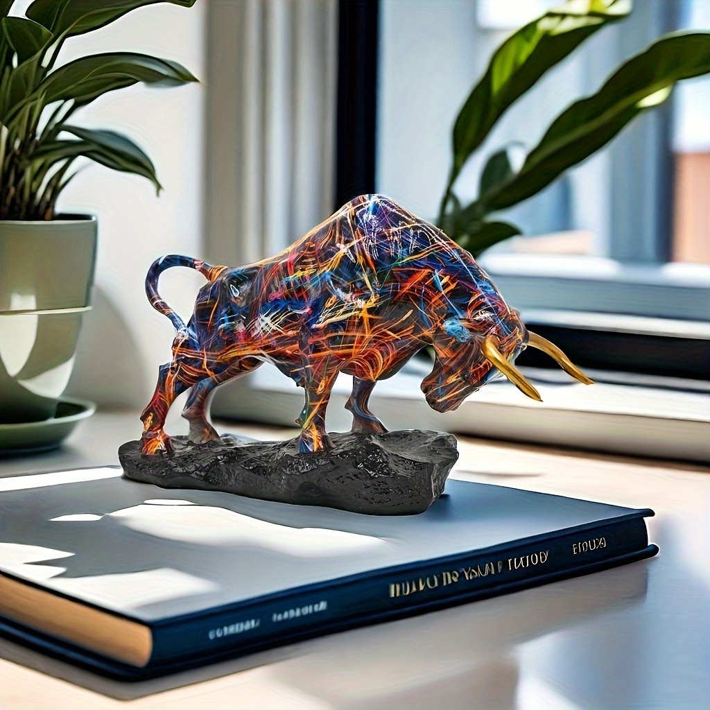 Image of 1pc 3d Colorful -inspired Bronze Bull Statue Symbolizing , Wealth&power | Elagant Resin Art For Decor Statue Decor For Halloween Thanksgiving Christmas Decorations Collectible Figurines