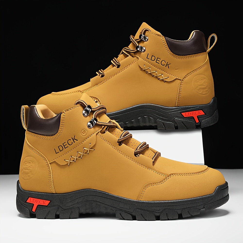 mens stylish high top outdoor walking boots durable non slip casual lace up with rugged tread for hiking casual attire       boots   boots boots hiking boots Product details 0