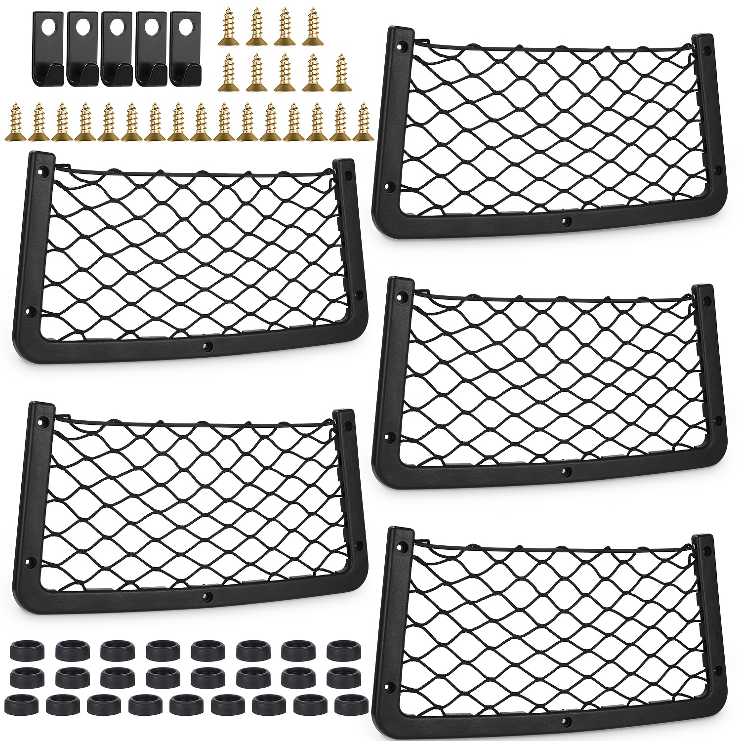 5 Pack Car Seat Mesh Organizer 36cm, Durable Storage Net Bag For Backseat Sundries Storage