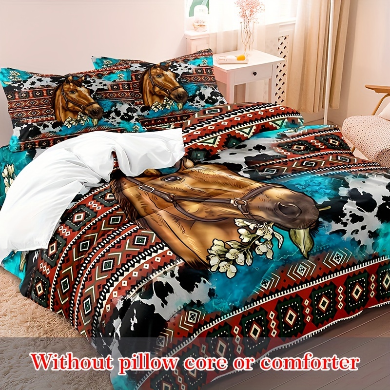 NEW! Popular Cow sale Hide Skin Print Quilted QUEEN Quilt Set Western Aztec Cowboy